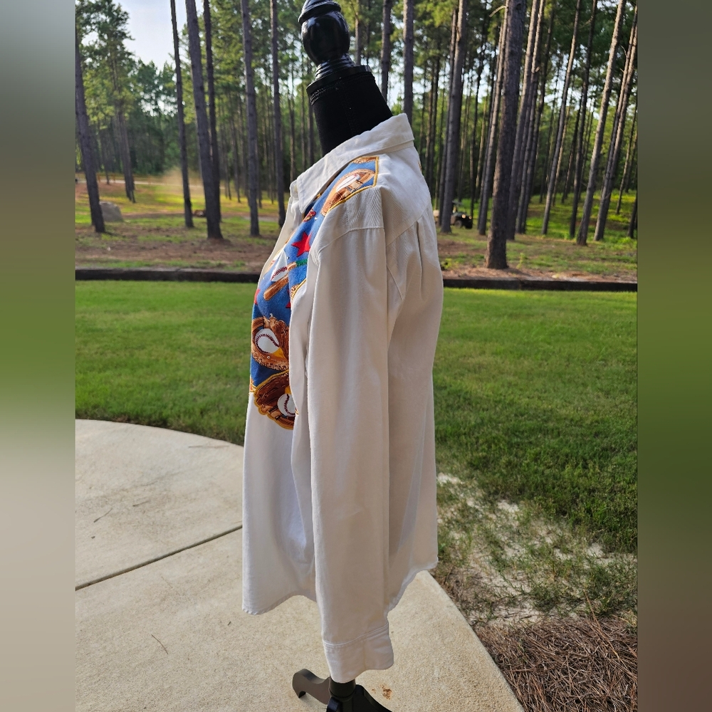 The Quacker Factory Baseball Themed White Button Up Shirt Size Large Vintage - Picture 5 of 8